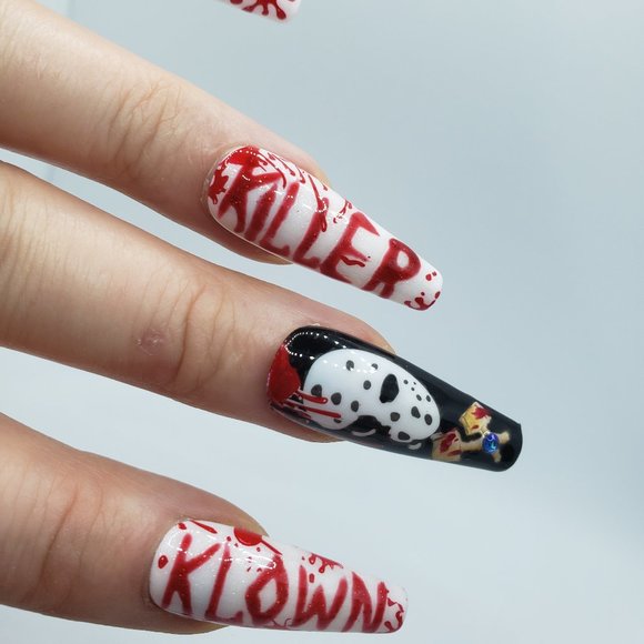Halloween Long Coffin Press on Nails " Killer Klowns... " - Picture 5 of 9